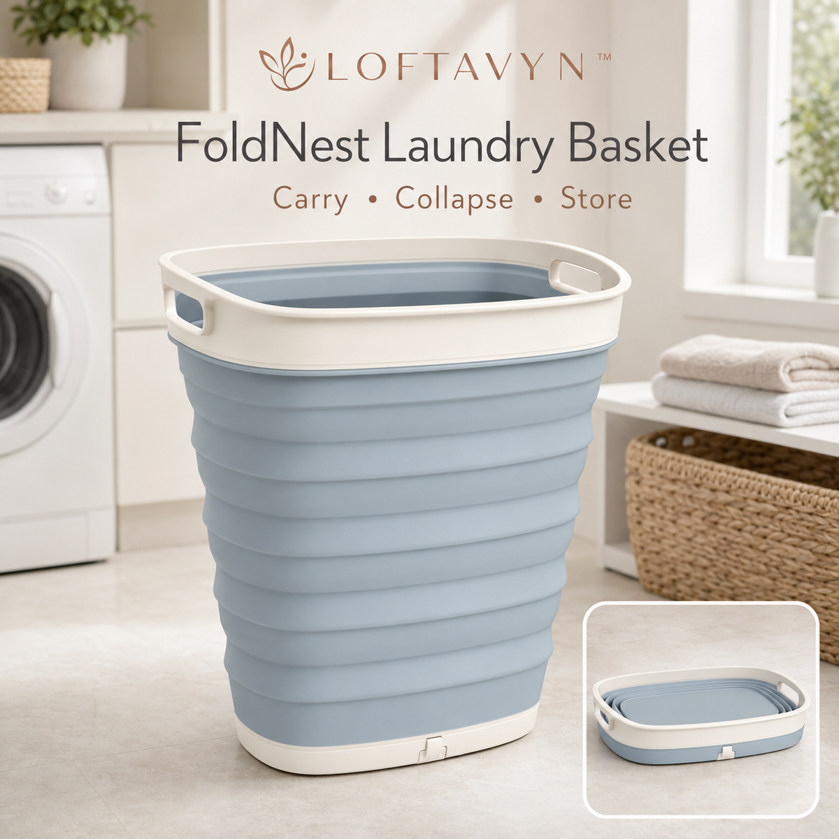 LOFTAVYN FoldNest Collapsible Laundry Basket